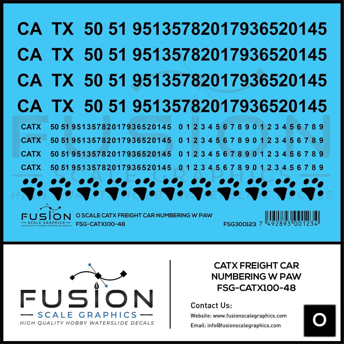 O Scale CATX Freight Car Numbering Decal Set with Paw Print