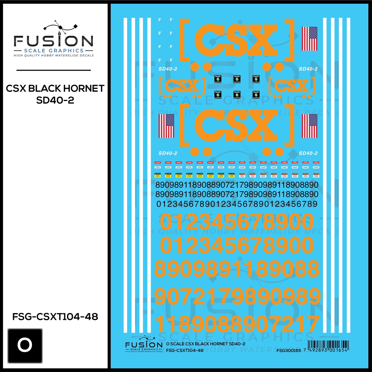O Scale CSX Black Hornet SD40-2 Locomotive Decal Set