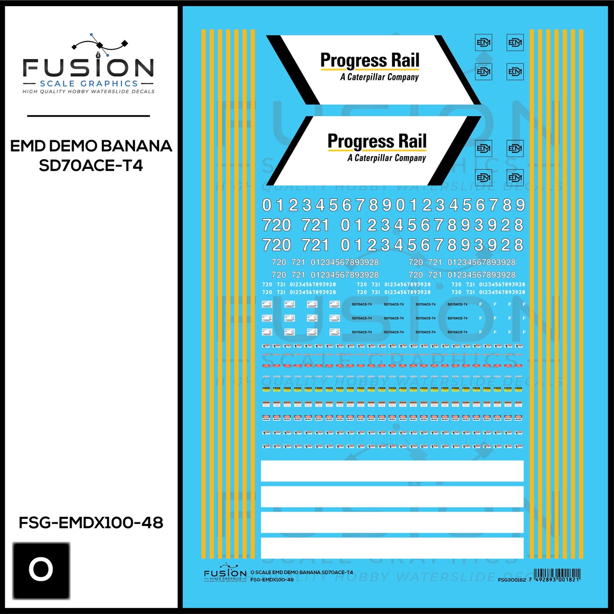 O Scale EMD Demo Banana SD70ACE-T4 Locomotive Decal Set