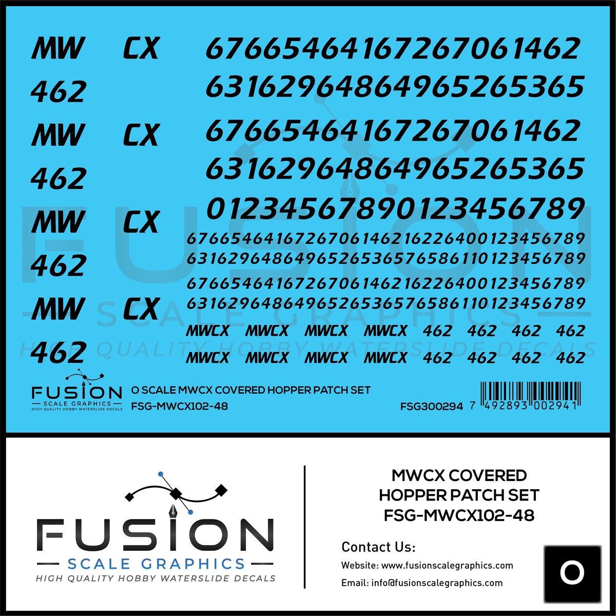 O Scale MWCX Covered Hopper Patch Set Decal Set