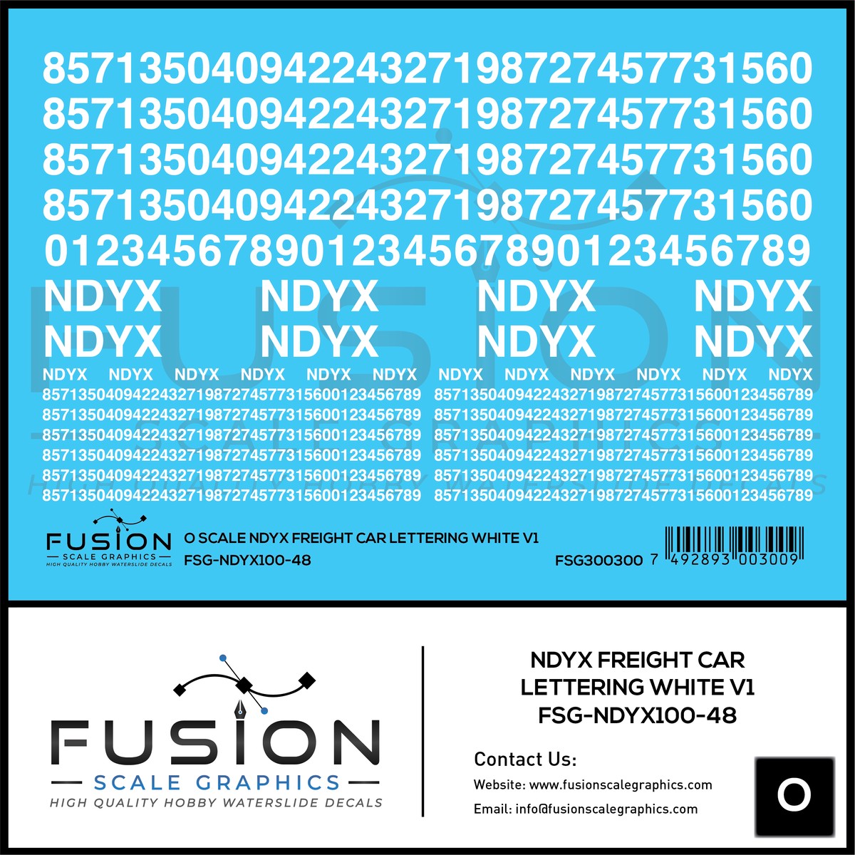 O Scale NDYX White Freight Car Lettering V1 Decal Set