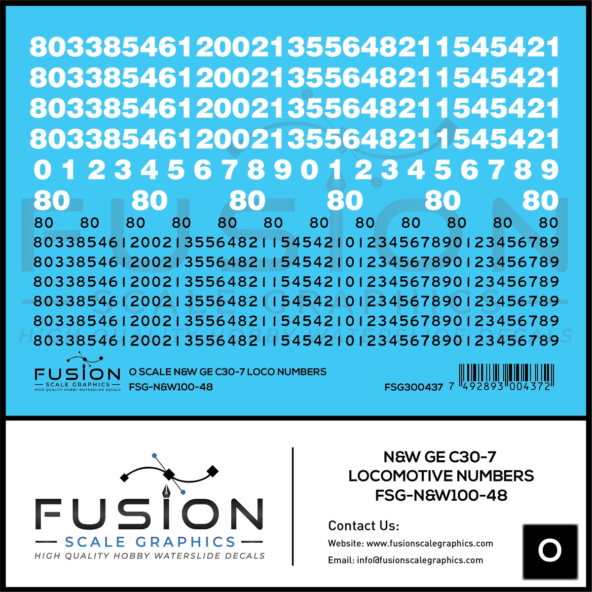 O Scale Norfolk & Western GE C30-7 Locomotive Renumber Decal Set