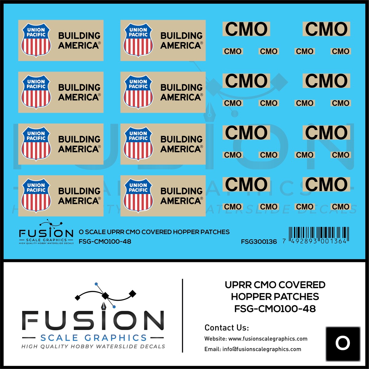 O Scale UPRR CMO Covered Hopper Patches Decal Set