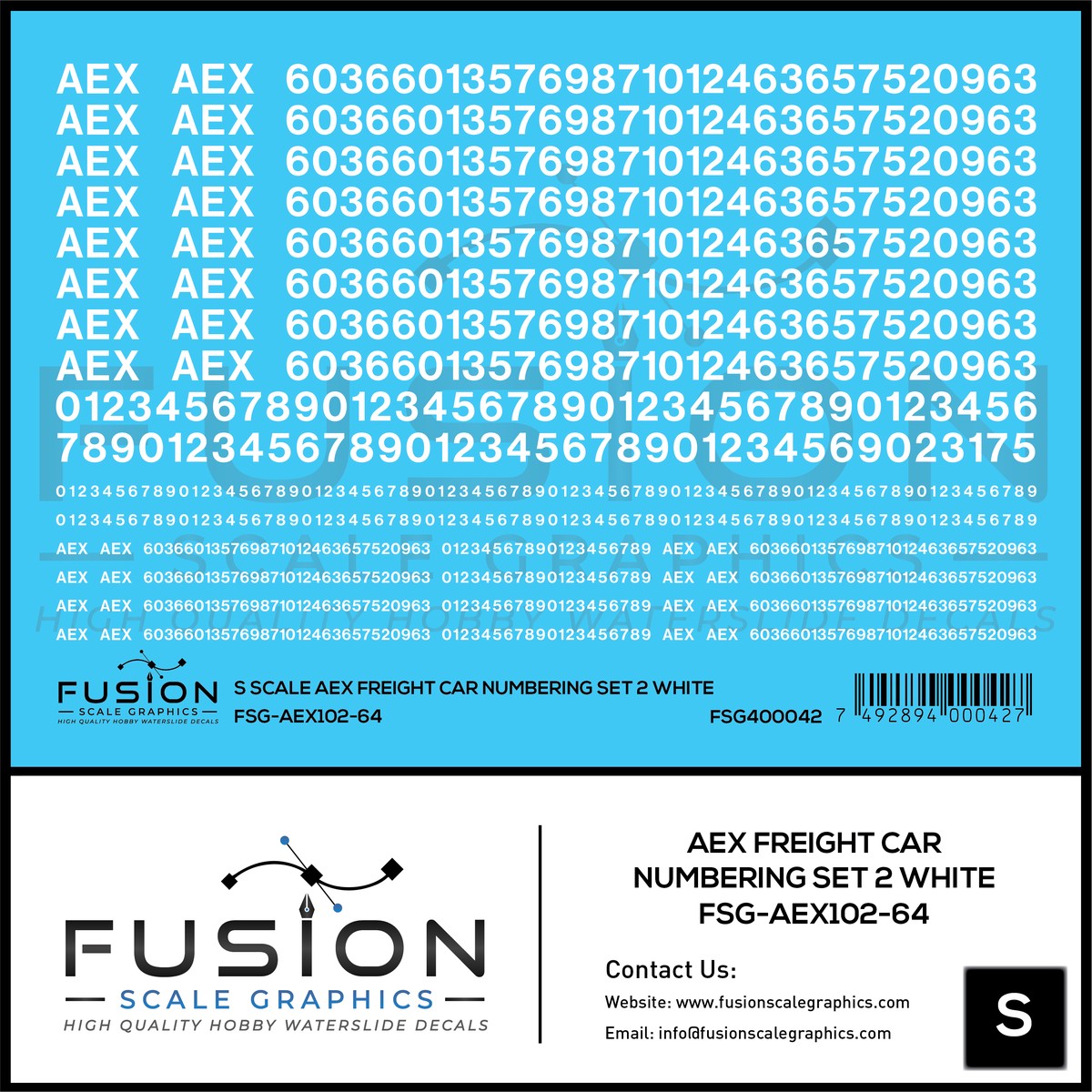 S Scale AEX Freight Car Numbering Set 2 White Decal Set