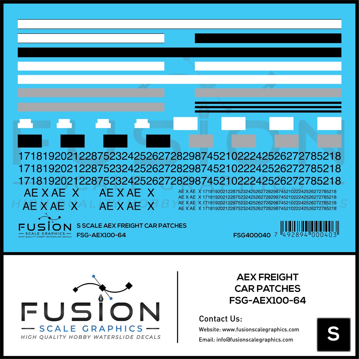 S Scale AEX Freight Car Patches Decal Set