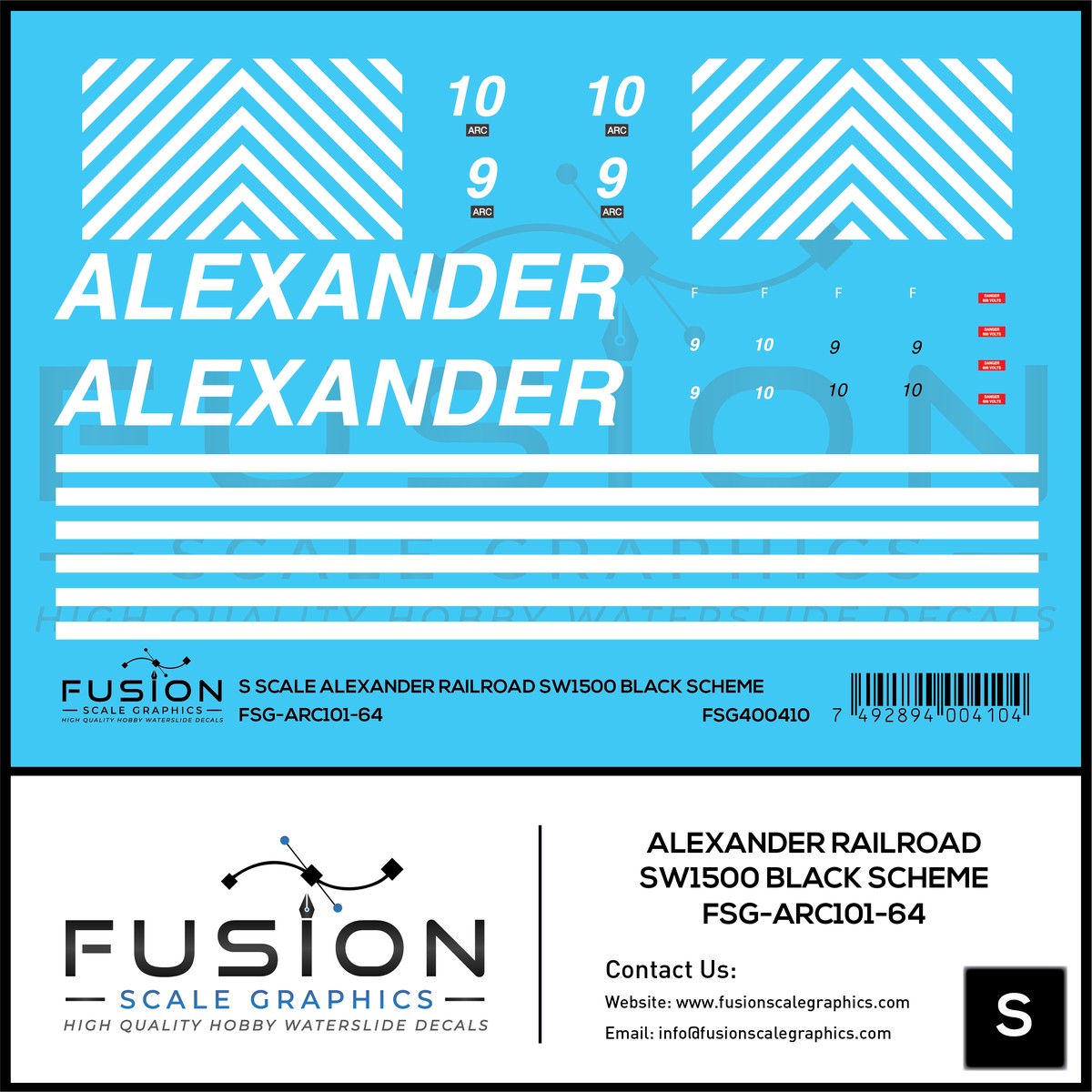S Scale Alexander Railroad SW1500 Black Scheme Locomotive Decal Set