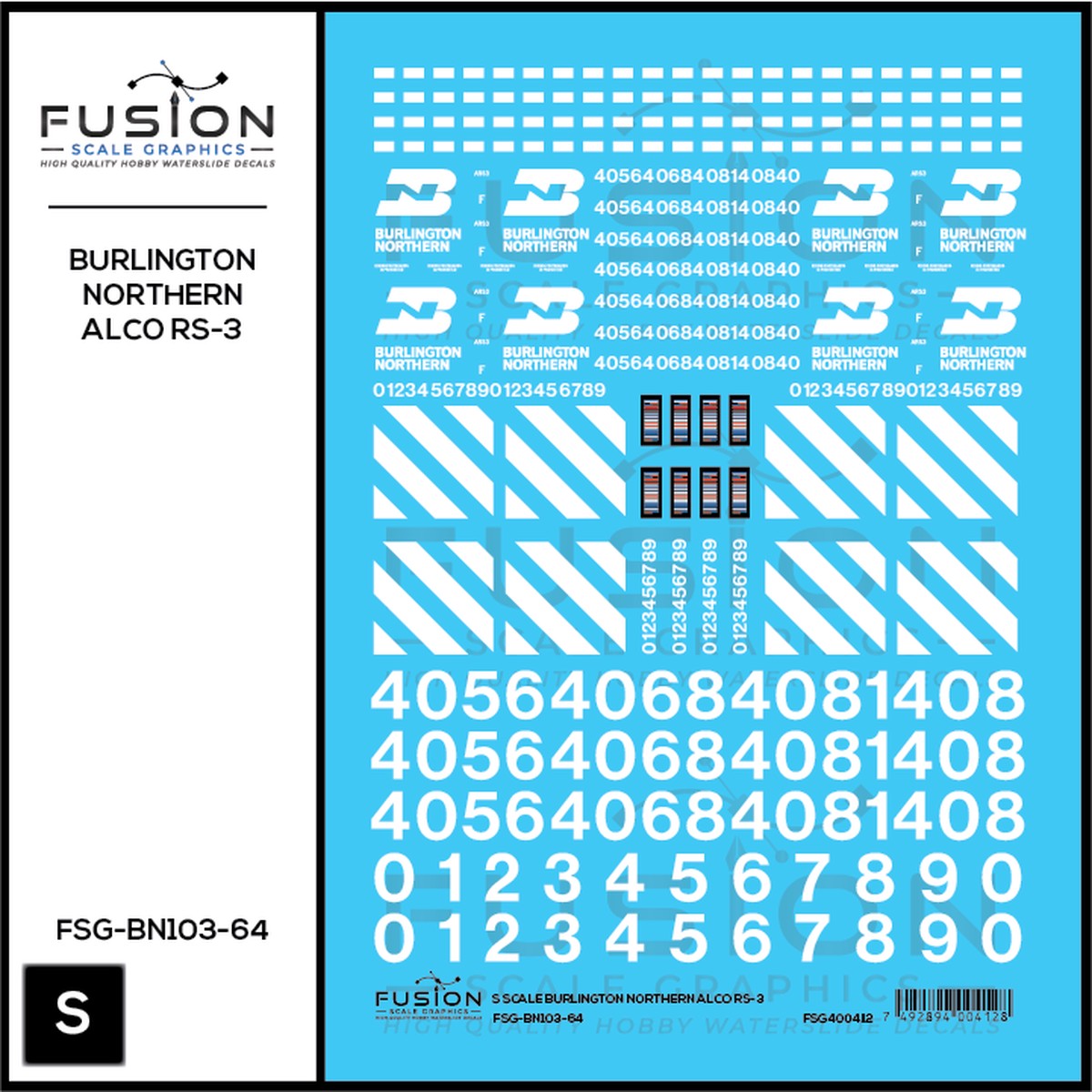 S Scale Burlington Northern Alco RS3 Locomotive Decal Set