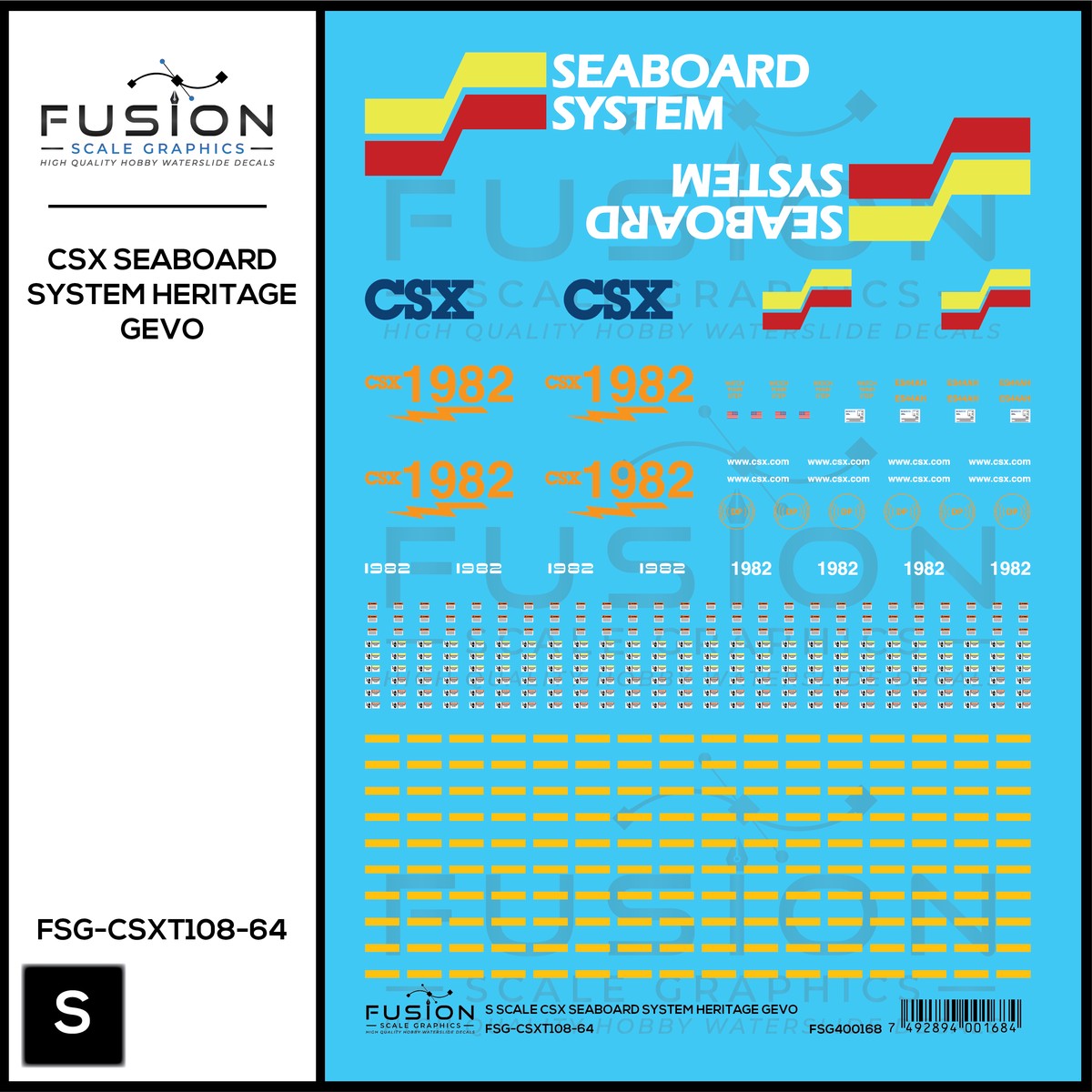 S Scale CSX Seaboard System Heritage GEVO Locomotive Decal Set