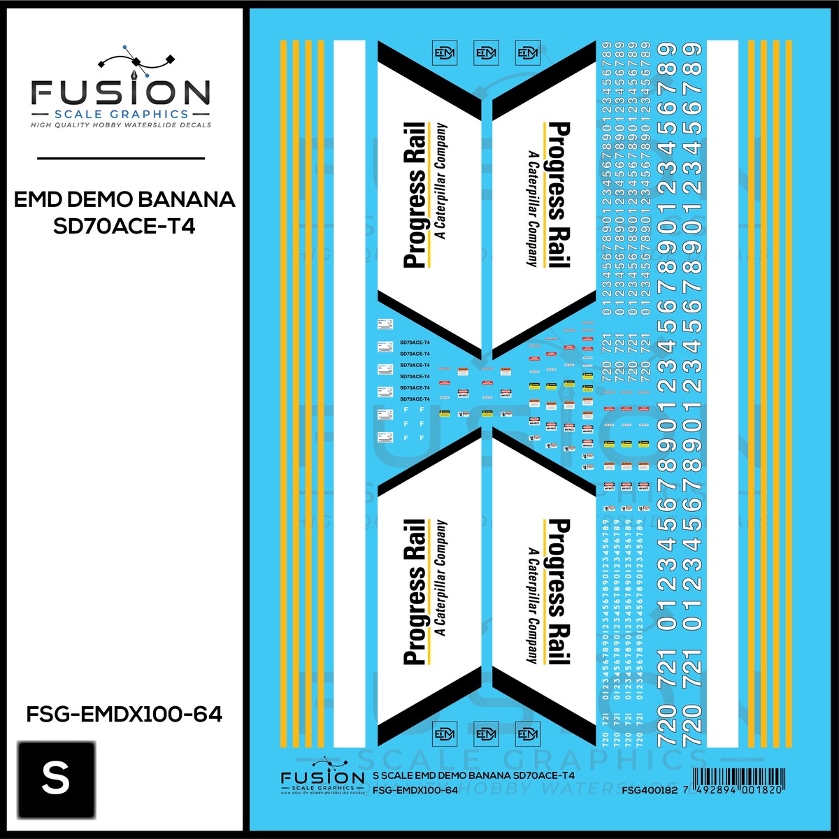 S Scale EMD Demo Banana SD70ACE-T4 Locomotive Decal Set