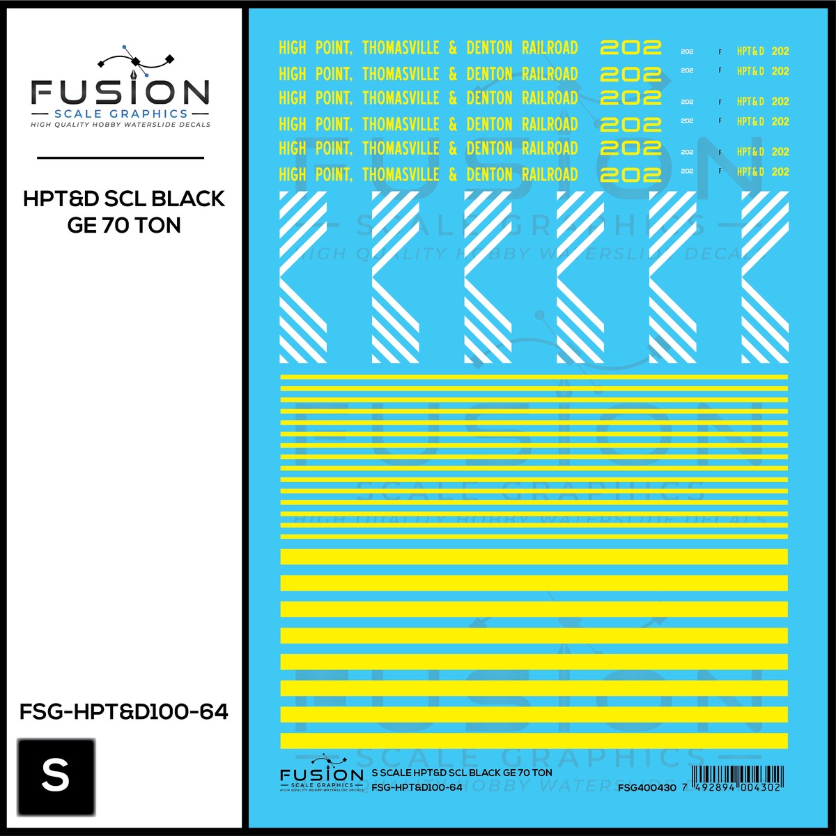 S Scale High Point Thomasville & Denton Railroad SCL Black GE 70 Ton Switcher Locomotive Decal Set