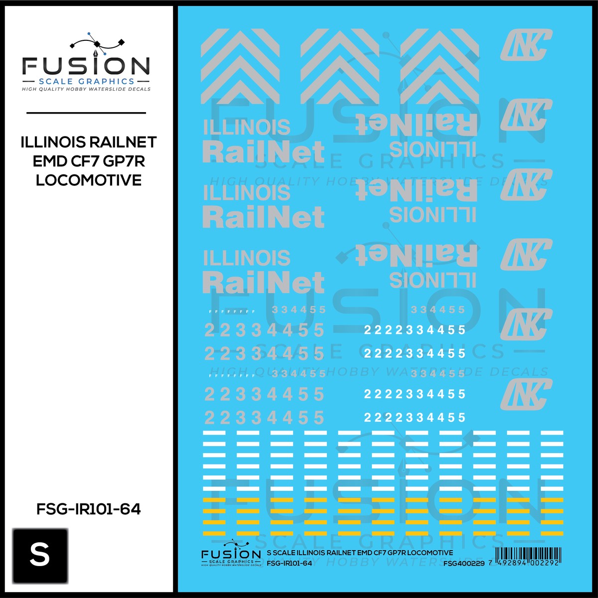 S Scale Illinois Railnet EMD CF7 GP7R Locomotive Decal Set