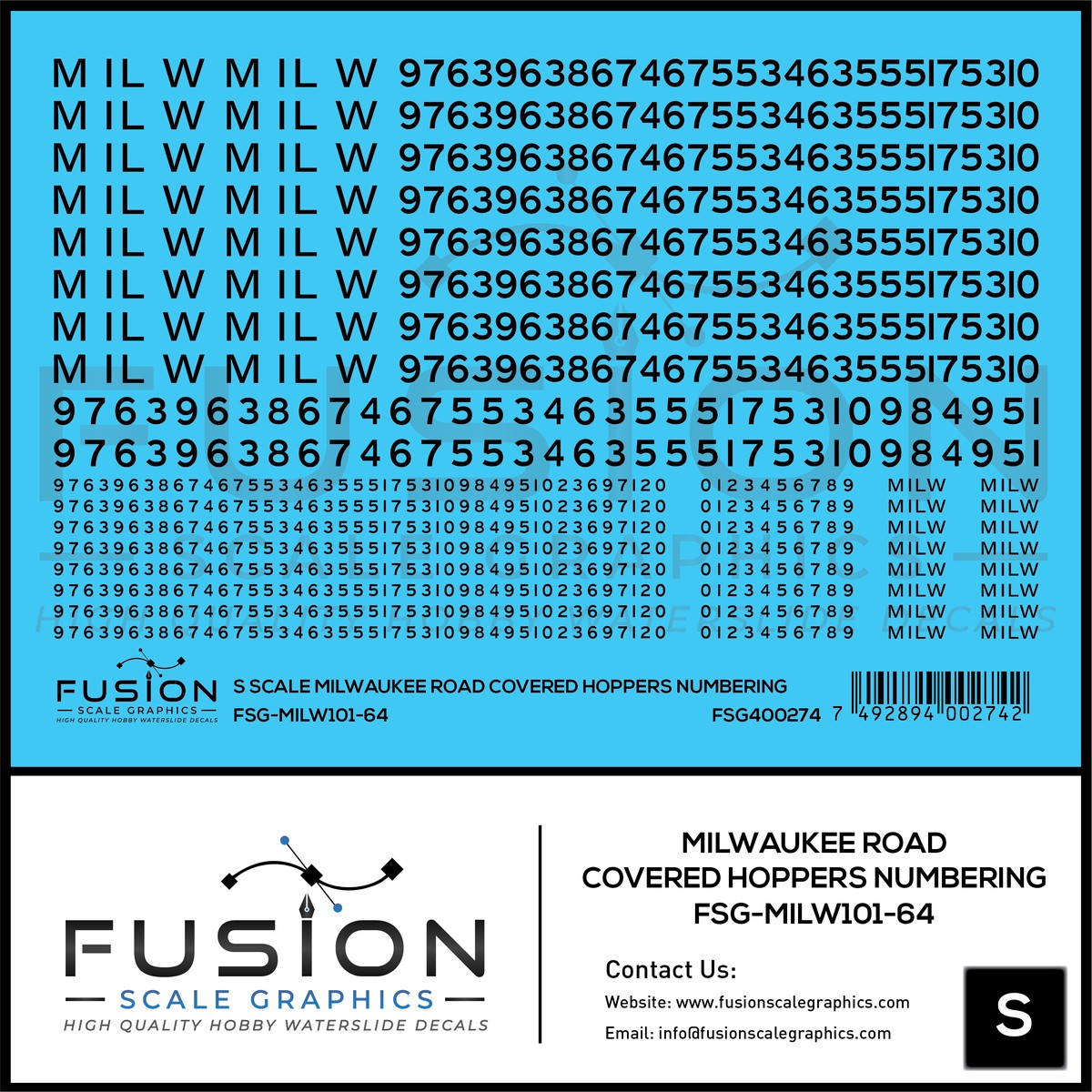 S Scale Milwaukee Road Covered Hoppers Numbering Decal Set