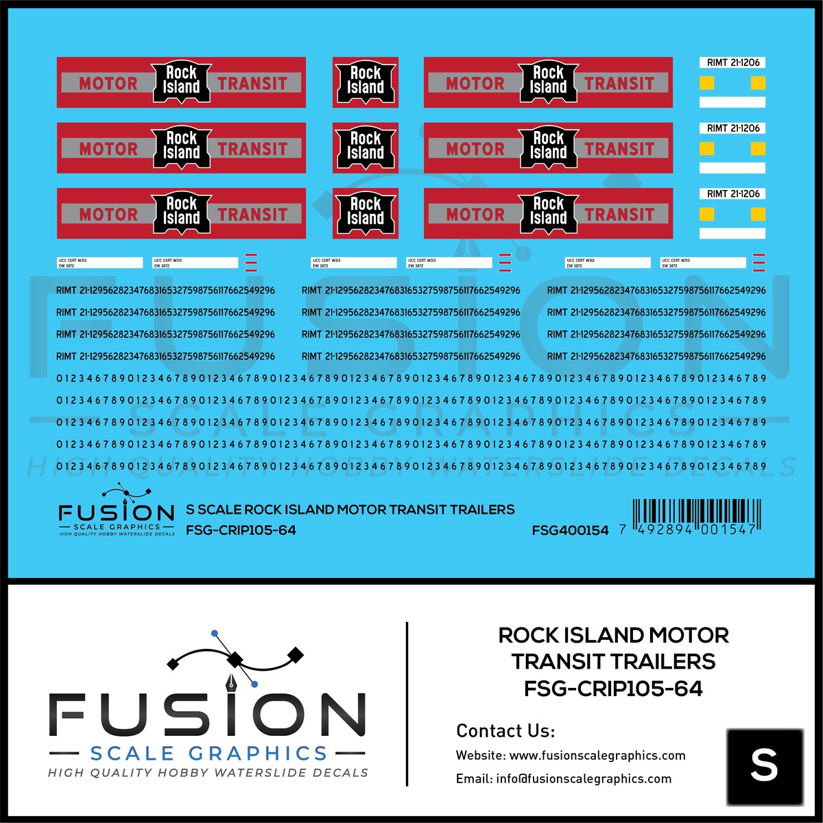 S Scale Rock Island Motor Transit Trailers Decal Set