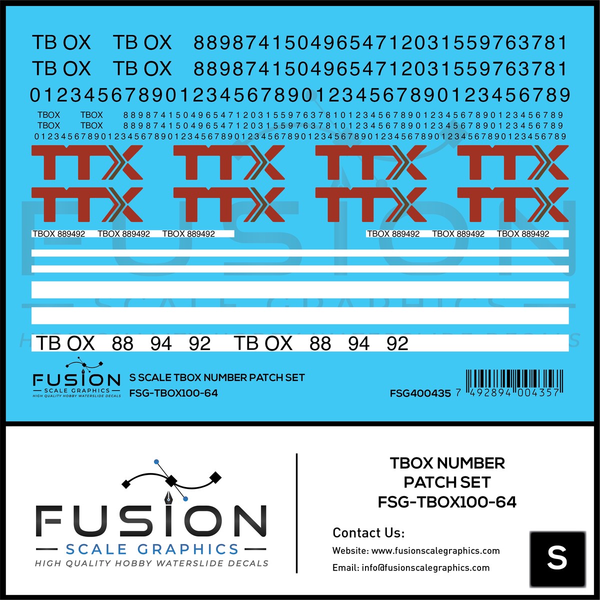S Scale TBOX Car Number Patching Decal Set