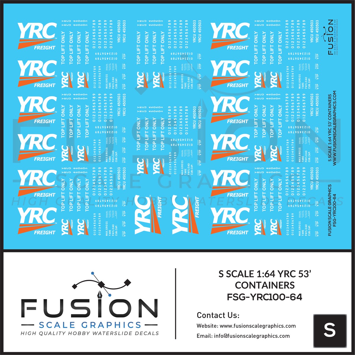 1:64 S Scale YRC Freight 53′ Containers Decal Set
