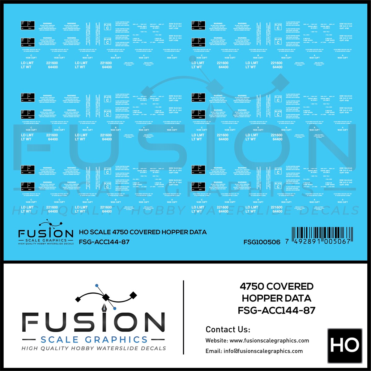 HO Scale 4750 Covered Hopper Data Decal Set