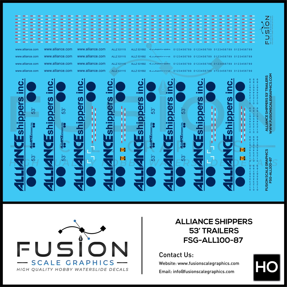 HO Scale Alliance Shippers 53′ Trailers Decal Set