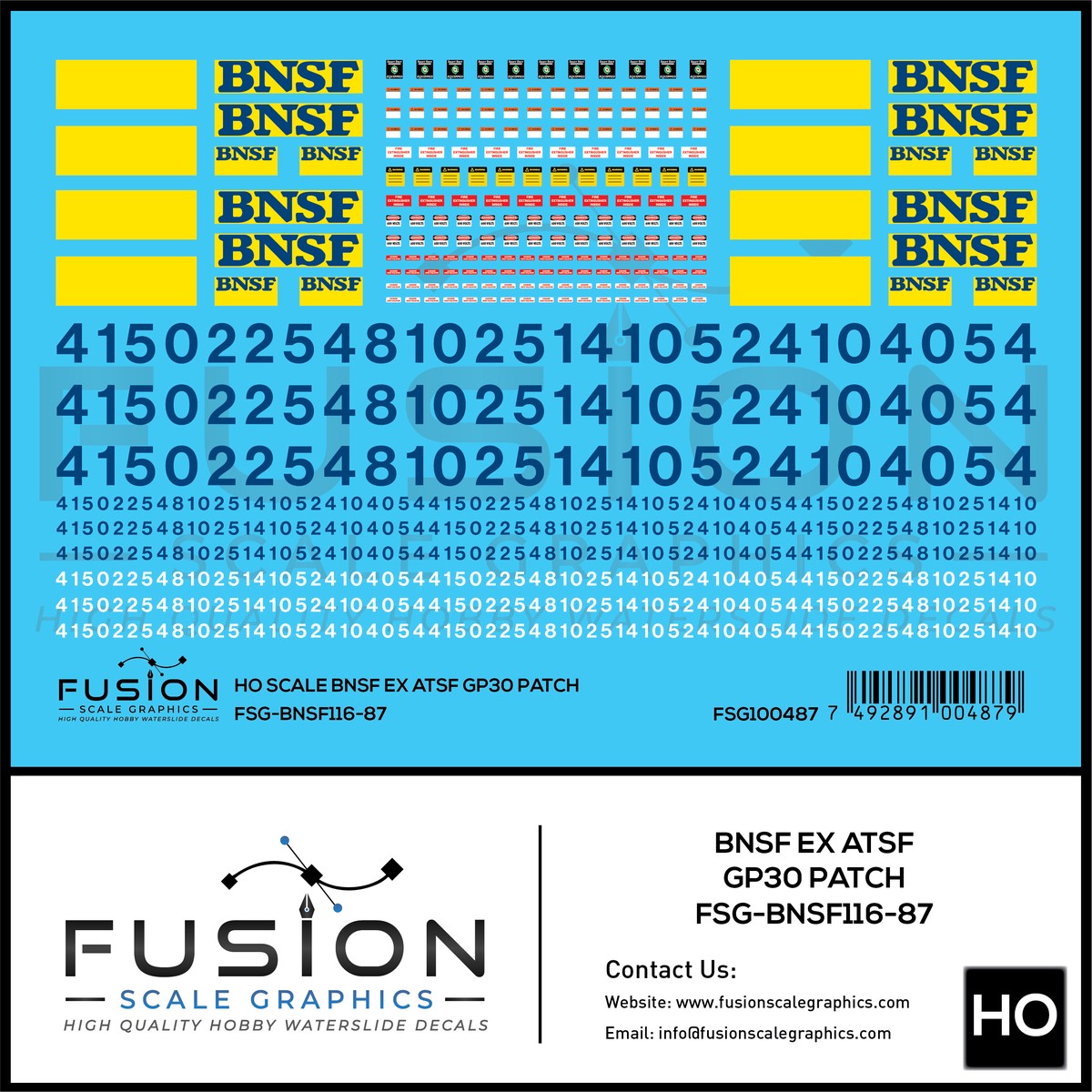 HO Scale BNSF Ex Santa Fe GP30 Patch Decal Set