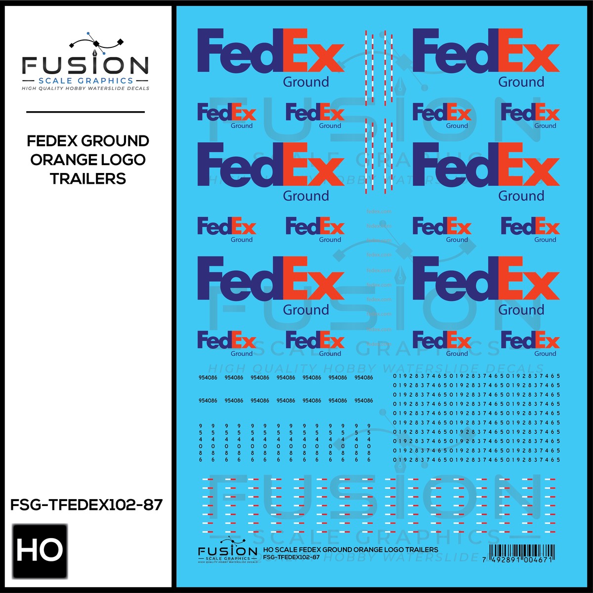 HO Scale FedEx Ground Orange Trailer Decal Set