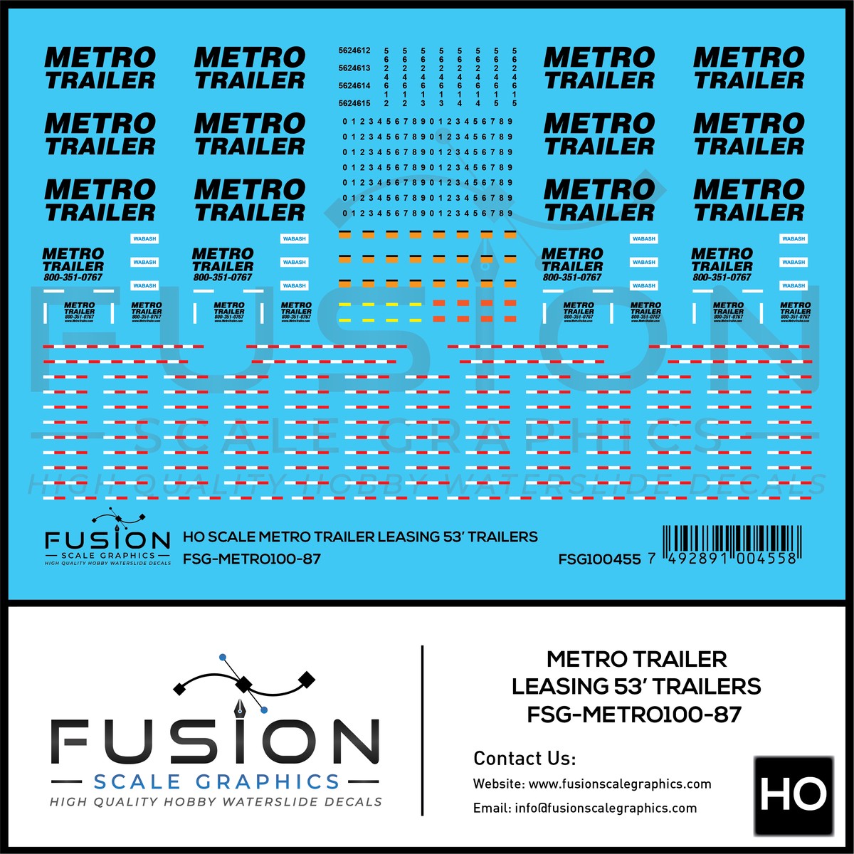 HO Scale Metro Trailer 53′ Trailer Decal Set