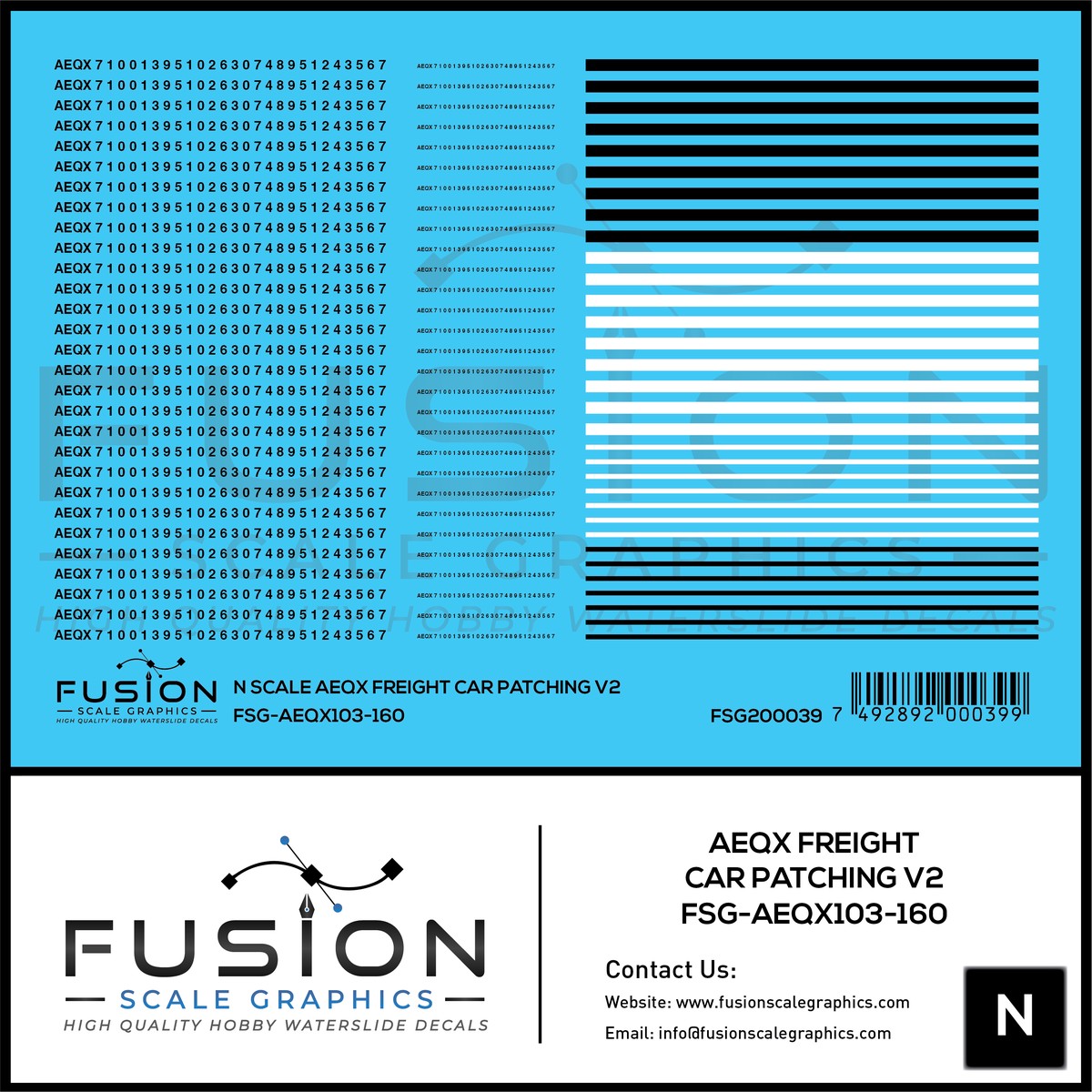 N Scale AEQX Black Freight Car Patching Decal Set V2