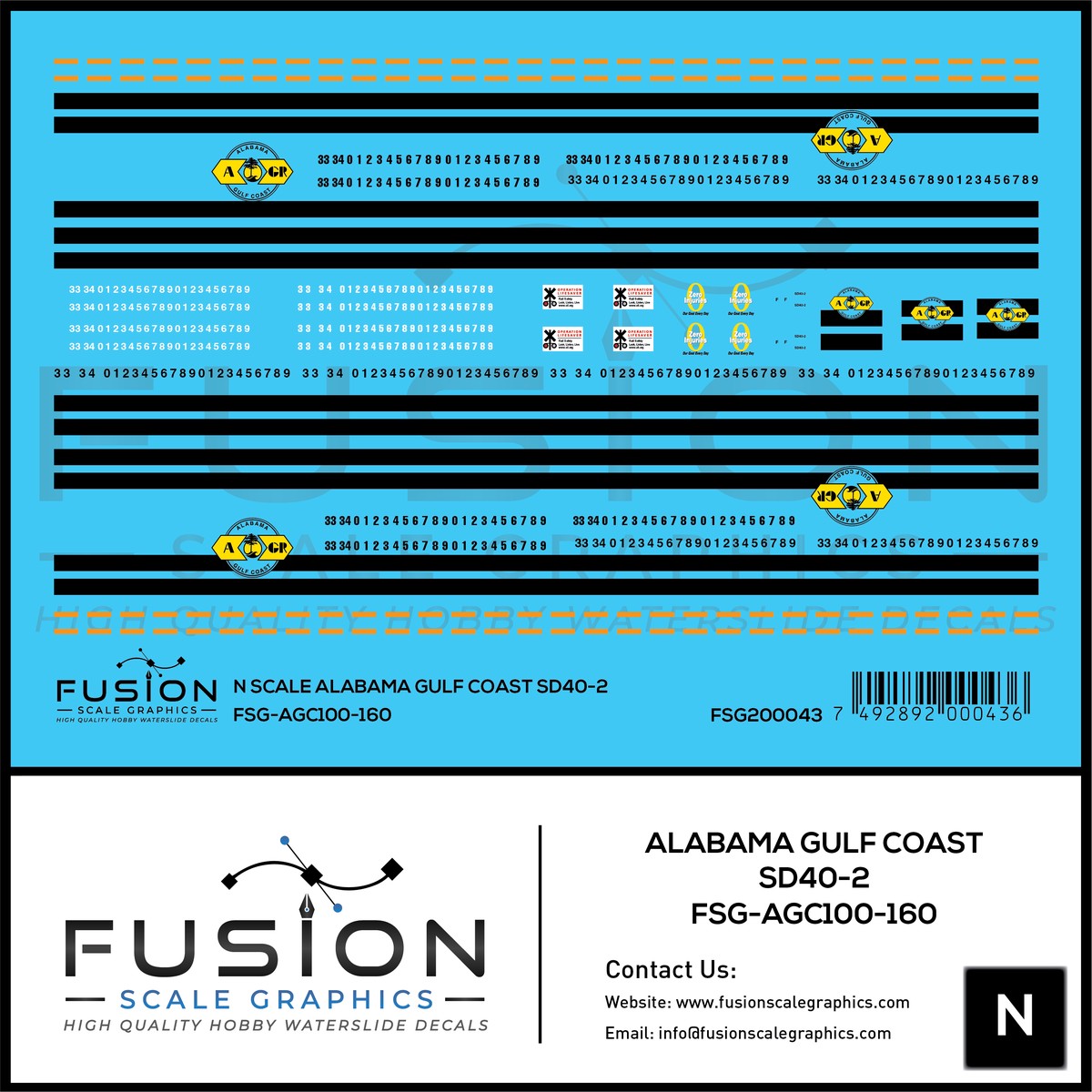N Scale Alabama Gulf Coast SD40-2 Locomotive Decal Set