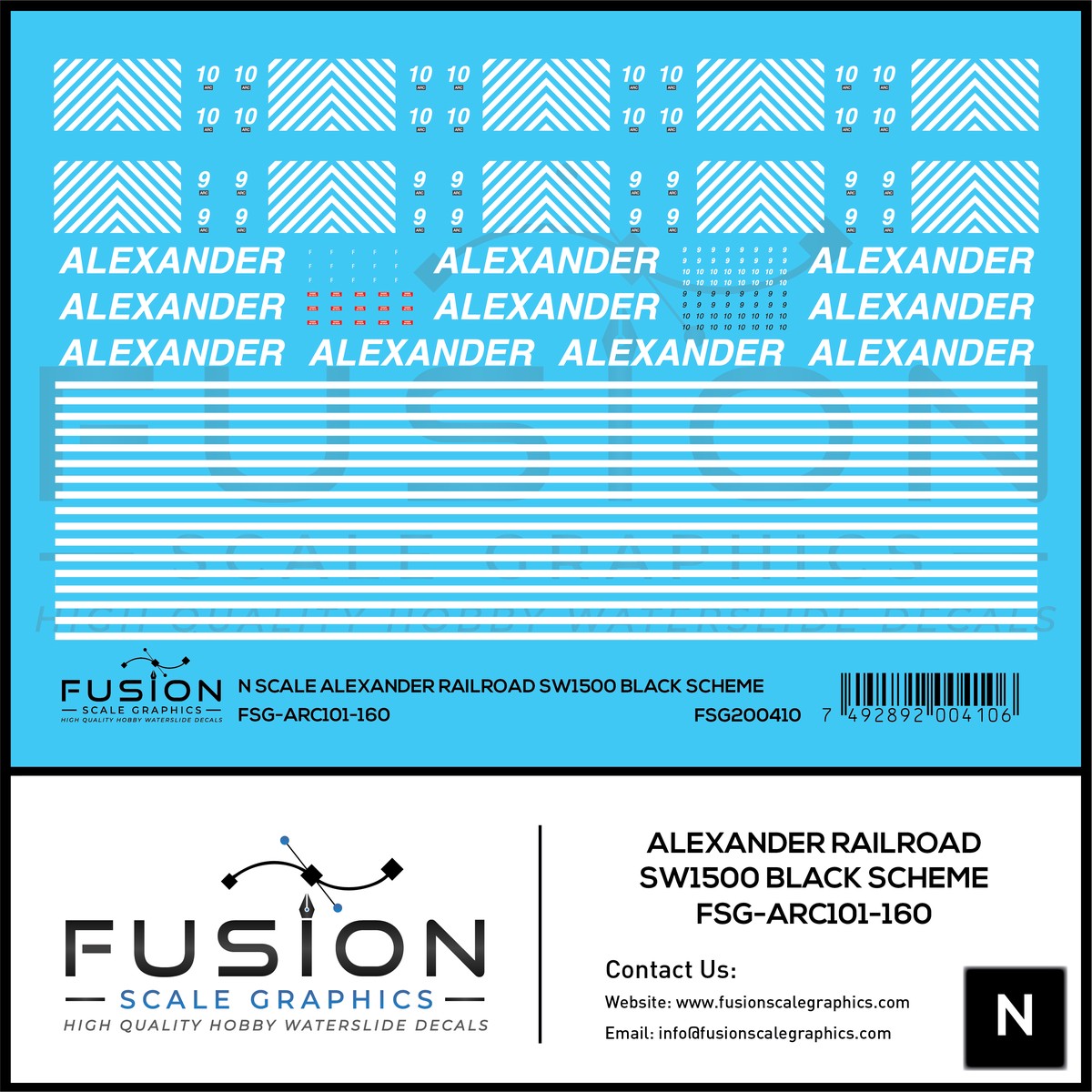 N Scale Alexander Railroad SW1500 Black Scheme Locomotive Decal Set