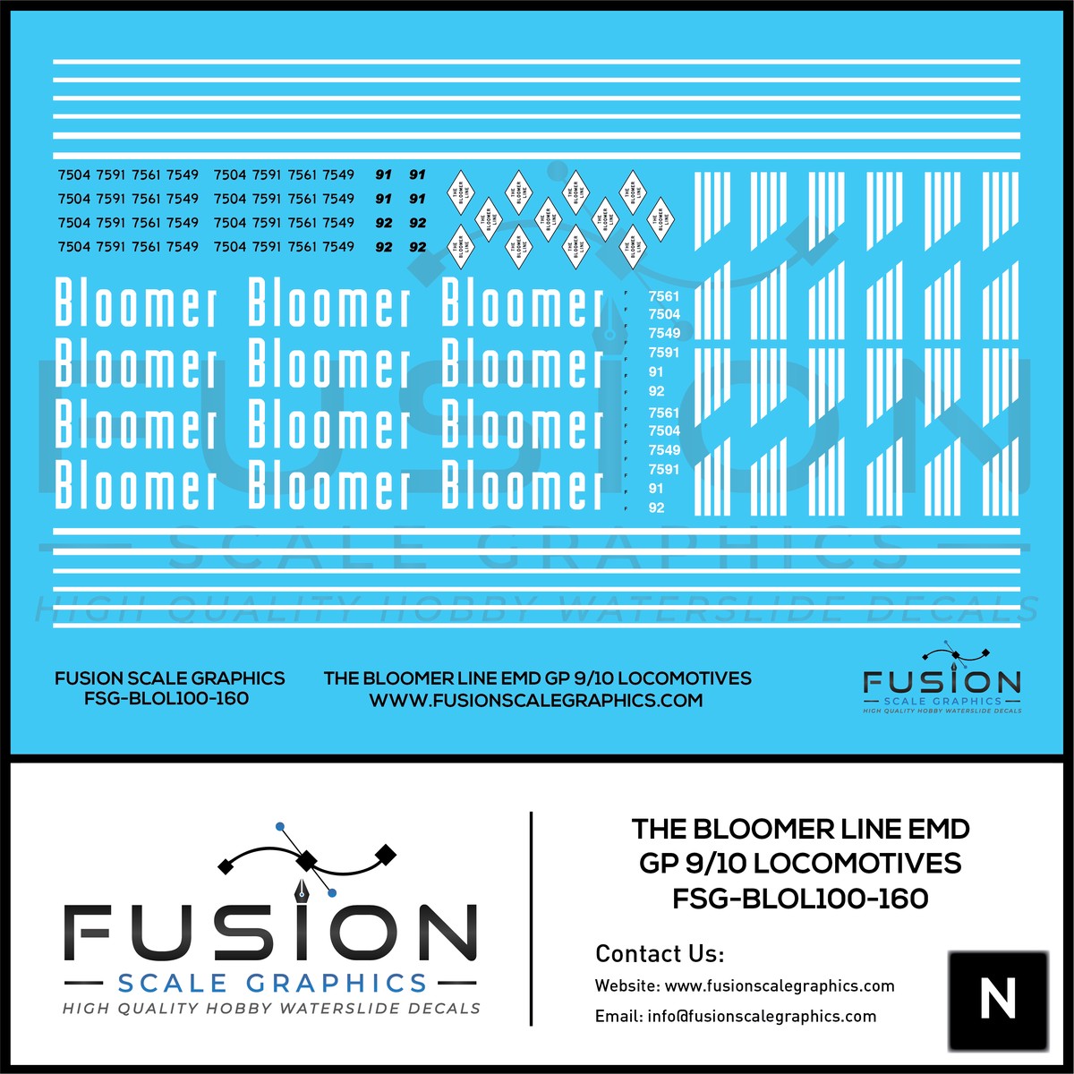 N Scale Bloomer Line EMD GP9 GP10 Locomotives Decal Set