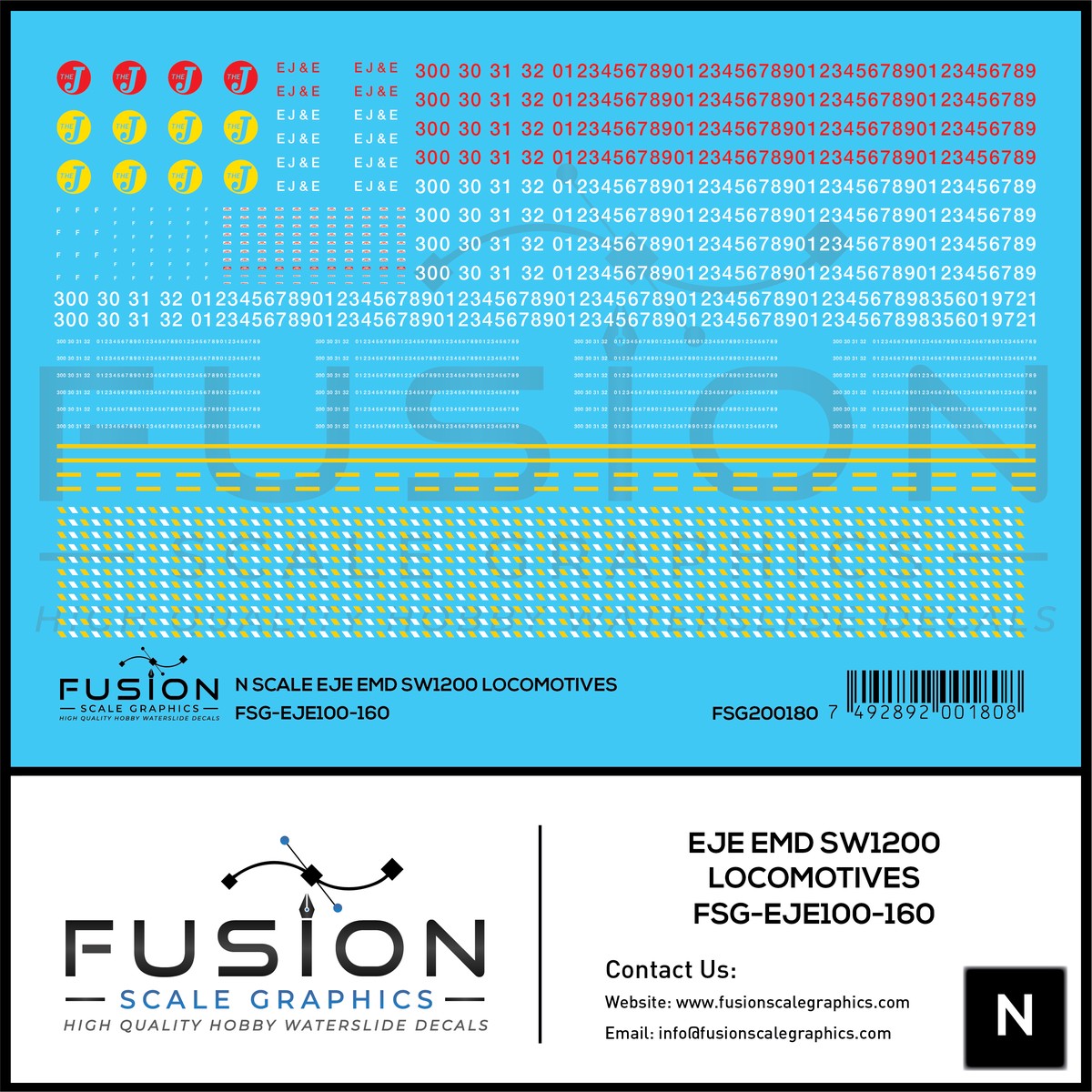 N Scale Elgin Joliet and Eastern EJE EMD SW1200 Locomotive Decal Set