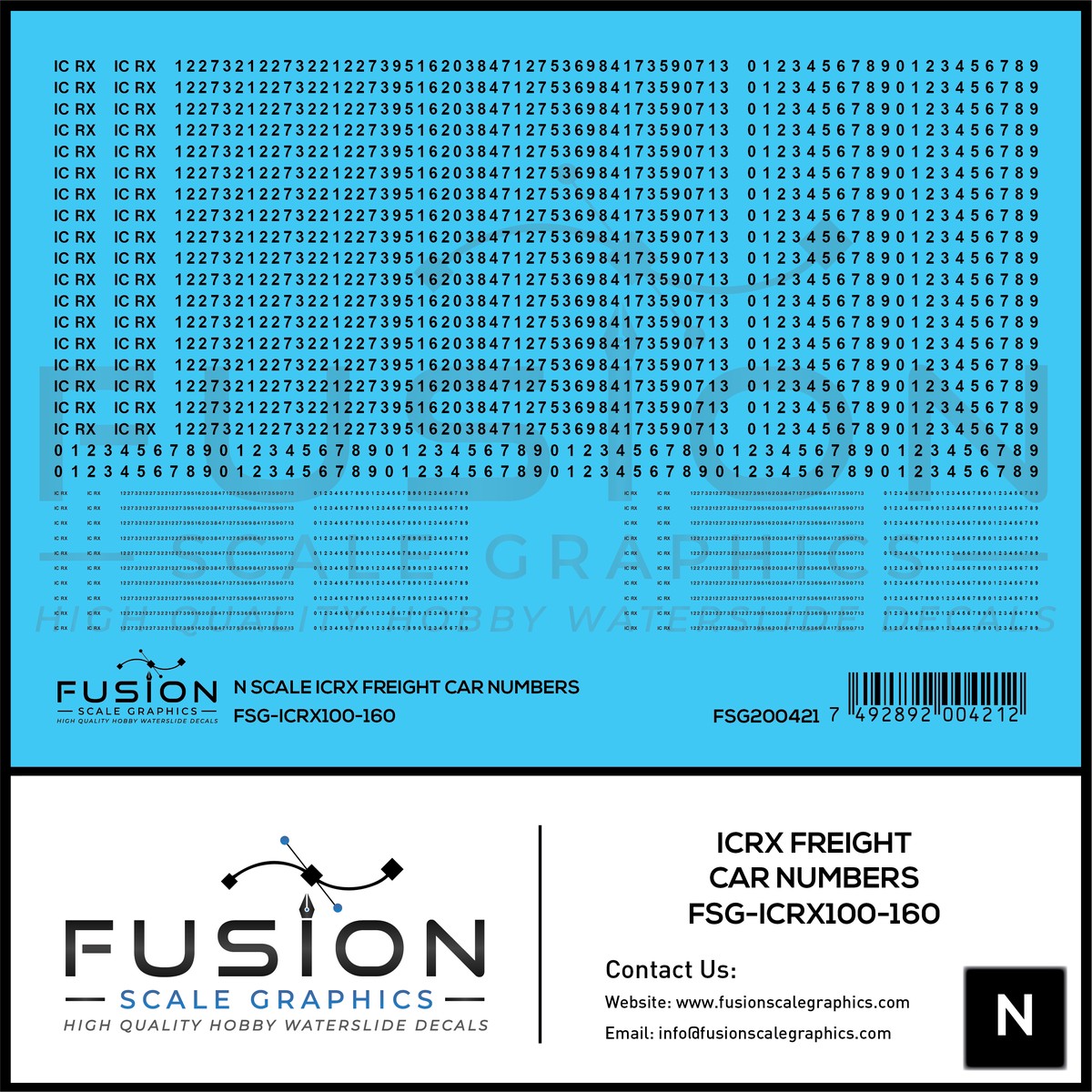 N Scale ICRX Freight Car Numbers Decal Set