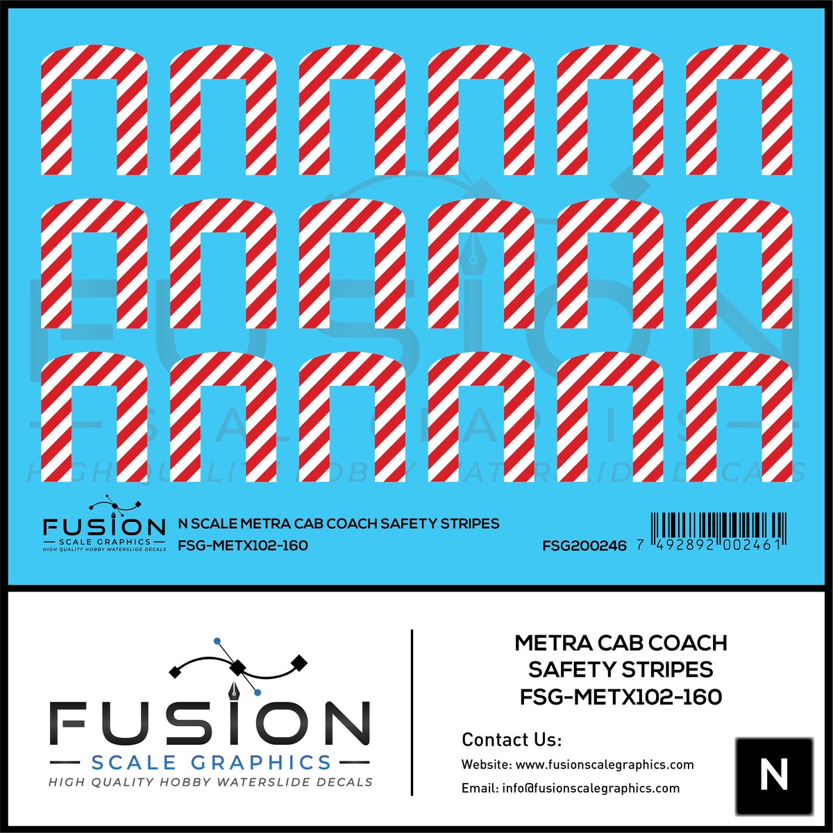N Scale Metra Cab Coach Safety Stripes Decal Set