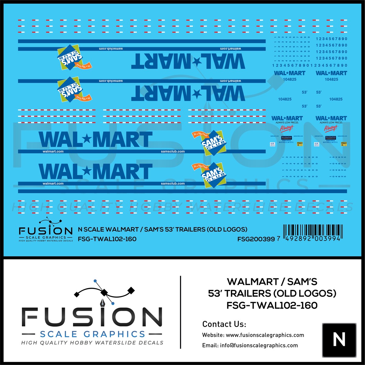 N Scale Walmart / Sam’s Club Old Logo 53′ Trailers Decal Set