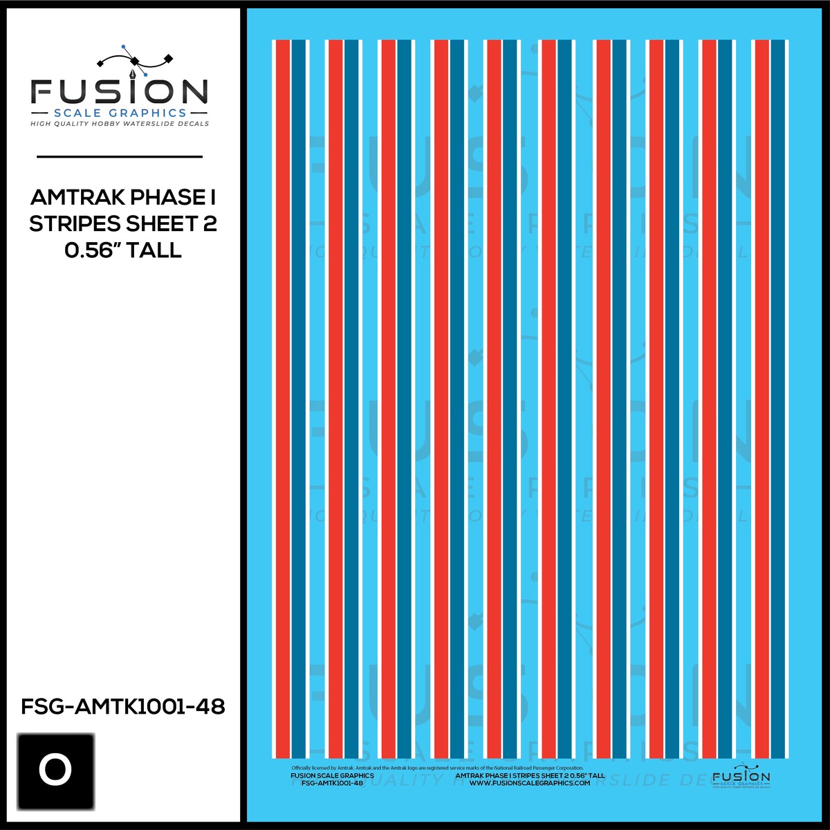O Scale Amtrak Phase I Stripes Sheet 2 0.56 Tall Decal Set