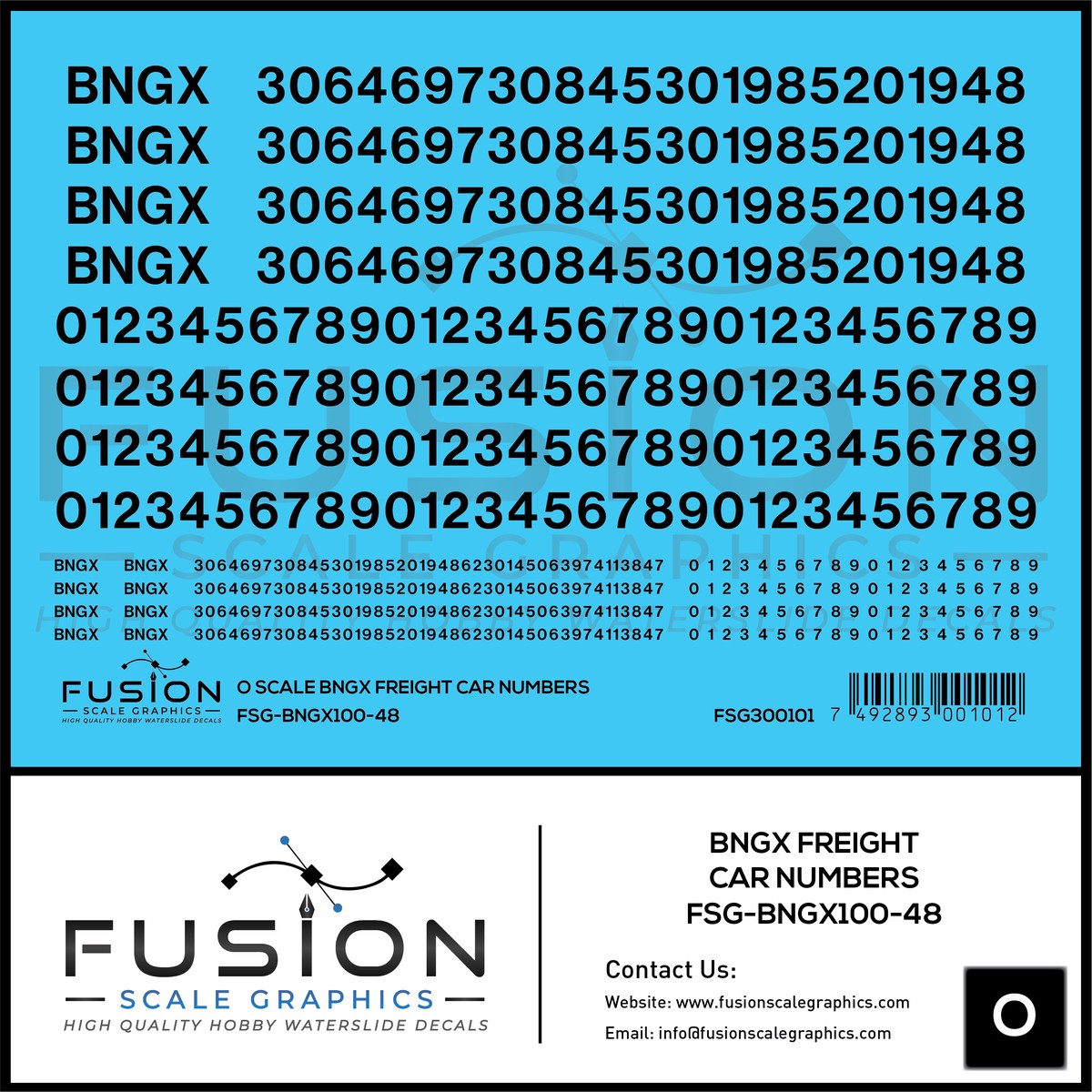 O Scale BNGX Freight Car Numbers Patching Decal Set