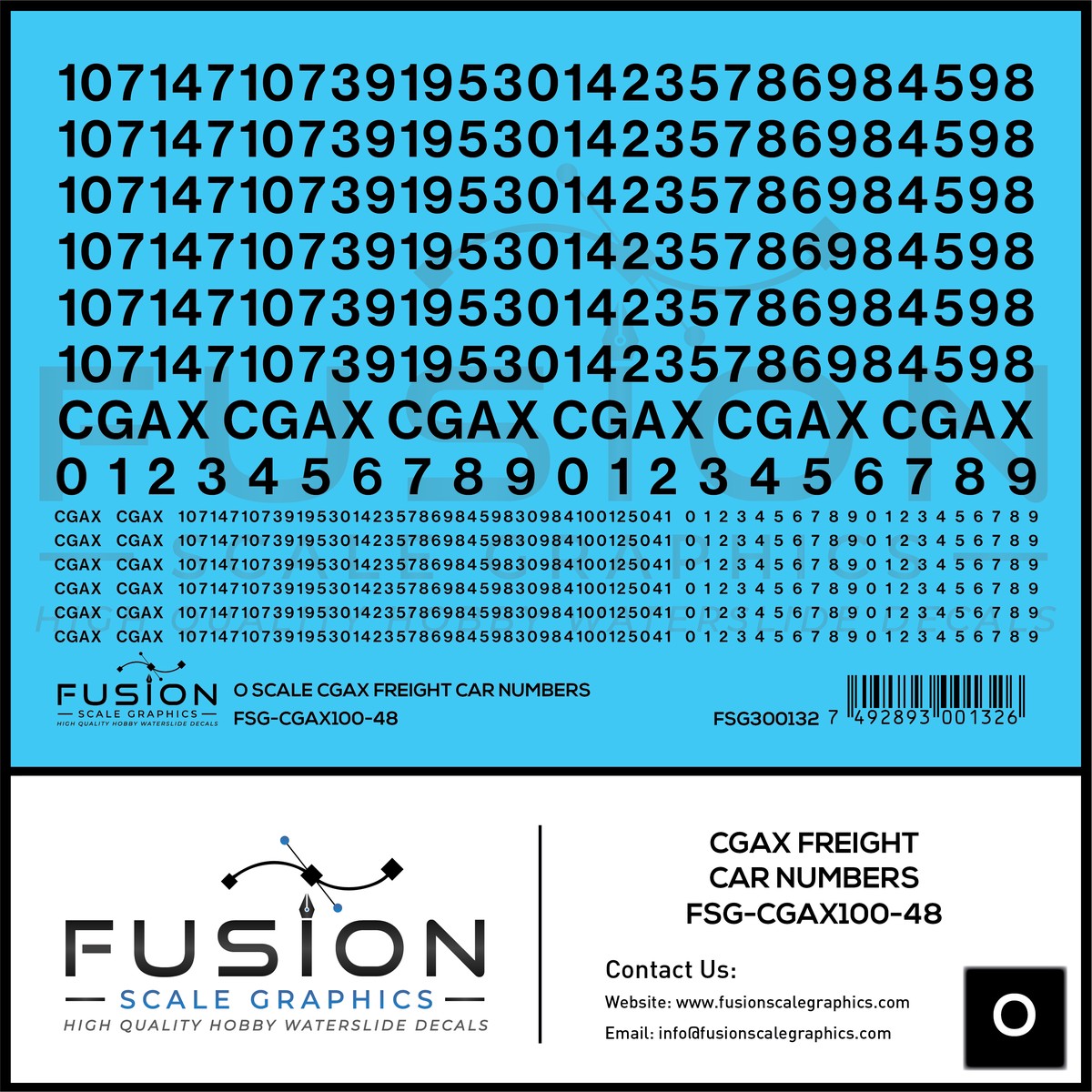 O Scale CGAX Freight Car Numbering Decal Set