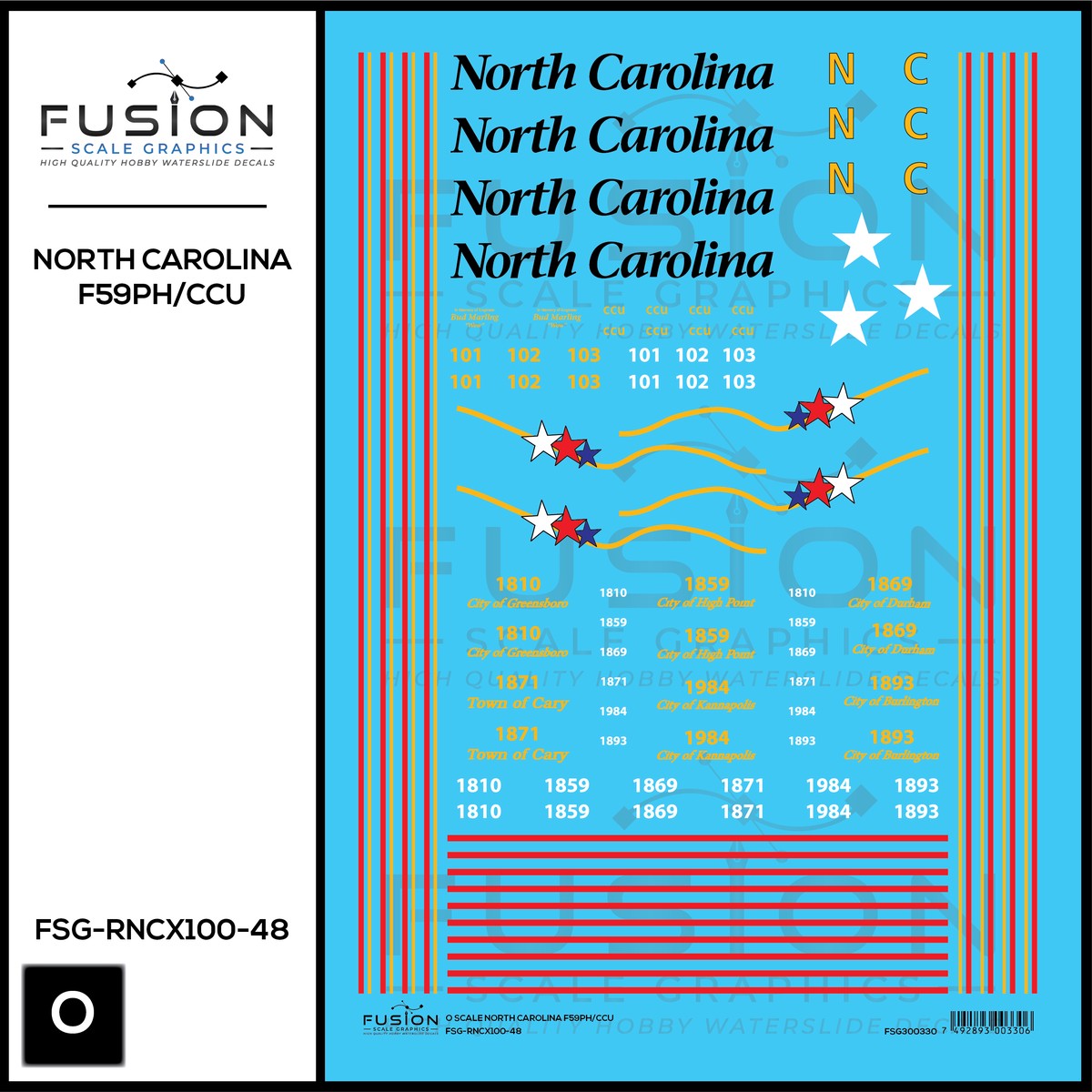 O Scale North Carolina DOT EMD F59PH/CCU Decal Set