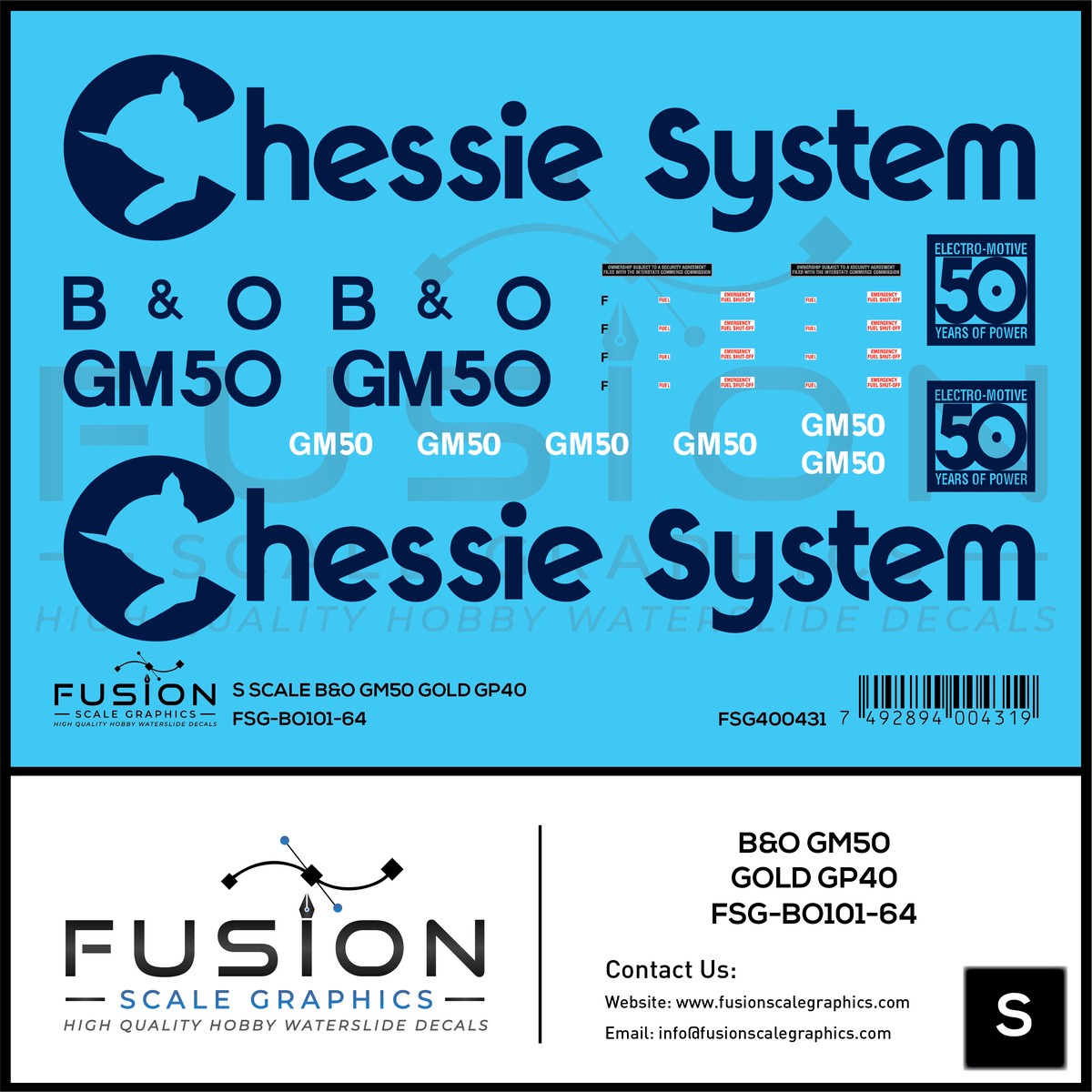 S Scale Baltimore & Ohio EMD 50 Year GM50 Gold GP40 Locomotive Decal Set