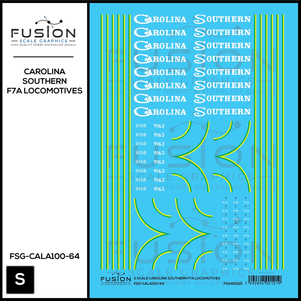 S Scale Carolina Southern EMD F7 Locomotives Decal Set