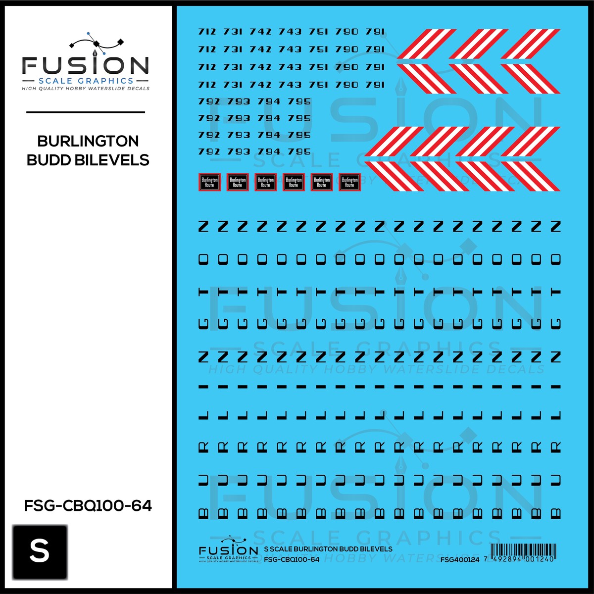 S Scale CBQ Burlington Budd BiLevels Decal Set