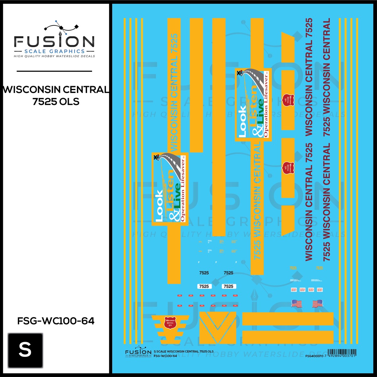 S Scale Wisconsin Central 7525 OLS SD45MQ-3 Locomotive Decal Set