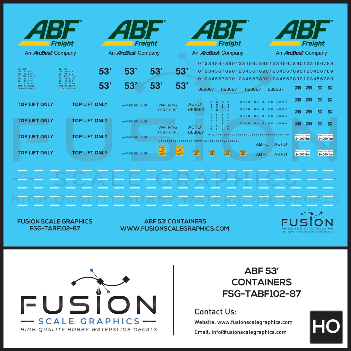 HO Scale ABF Freight Modern 53′ Containers Decal Set