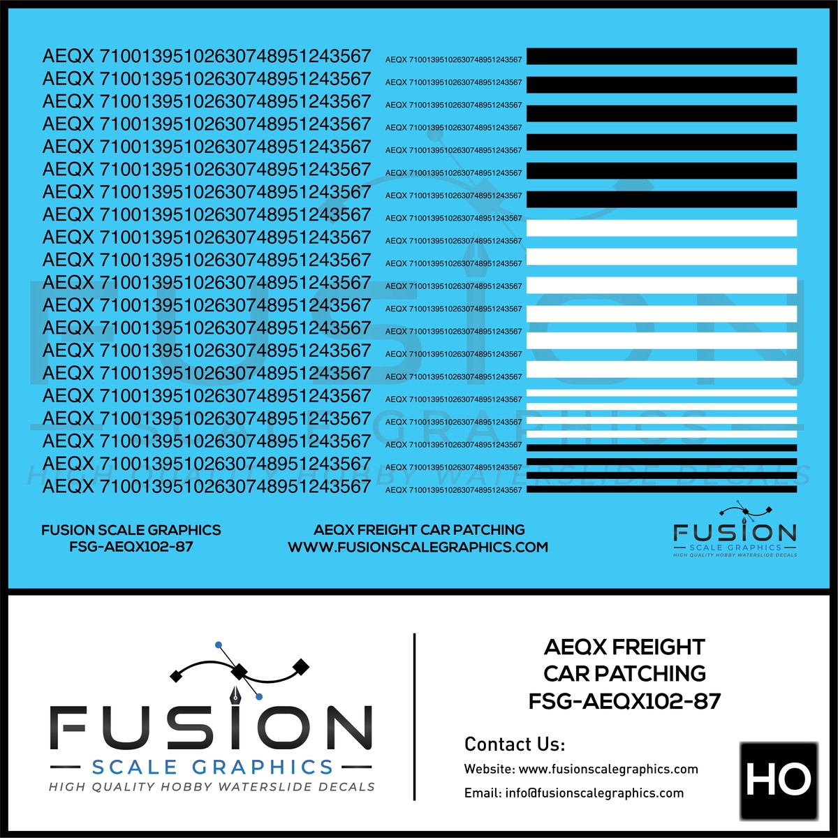 HO Scale AEQX Black Freight Car Patching Decal Set