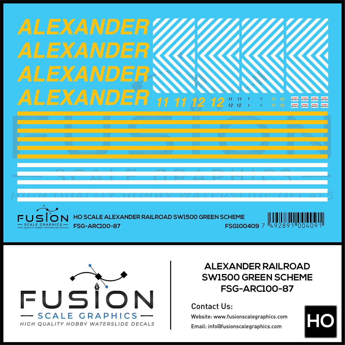 HO Scale Alexander Railroad SW1500 Green Scheme Locomotive Decal Set