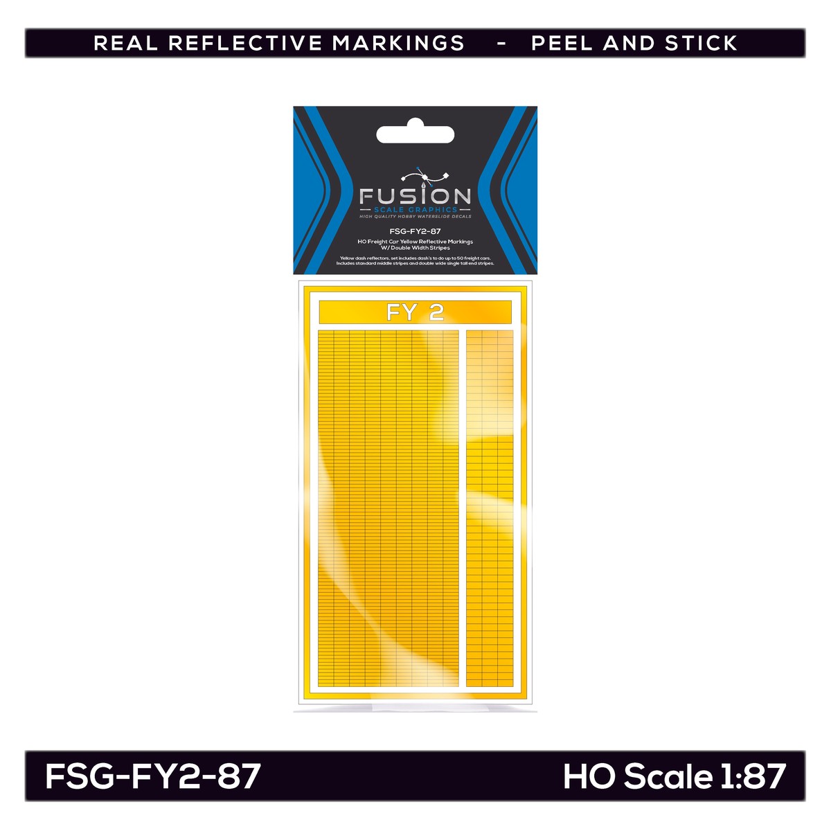 HO Scale Railroad Freight Car Yellow Reflective Markings Set W/ Double Width Stripes