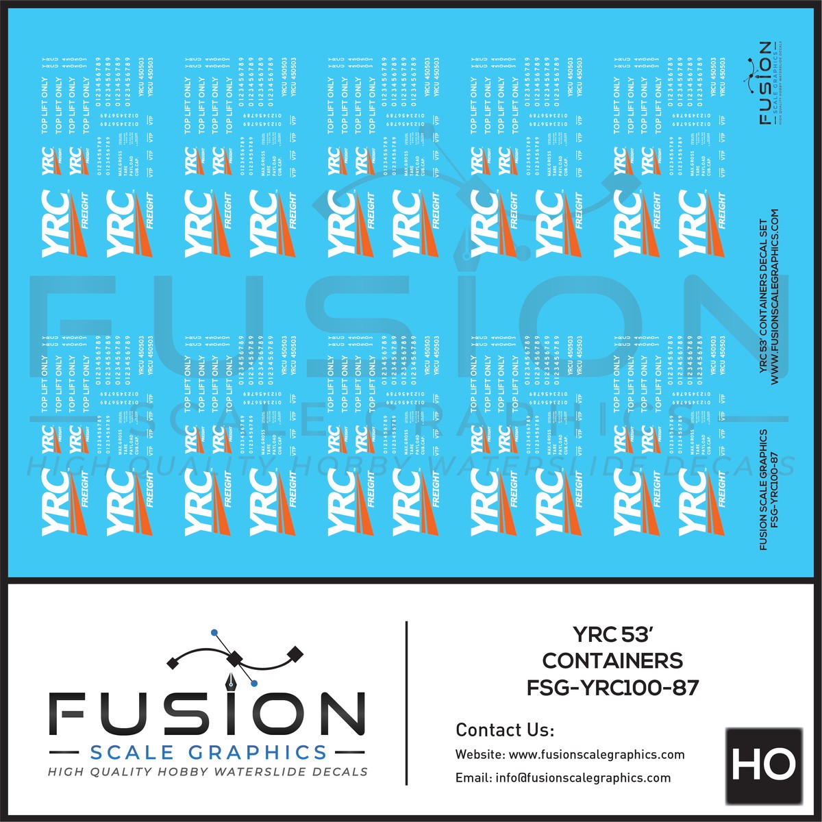 HO Scale YRC 53 Containers Decal Set