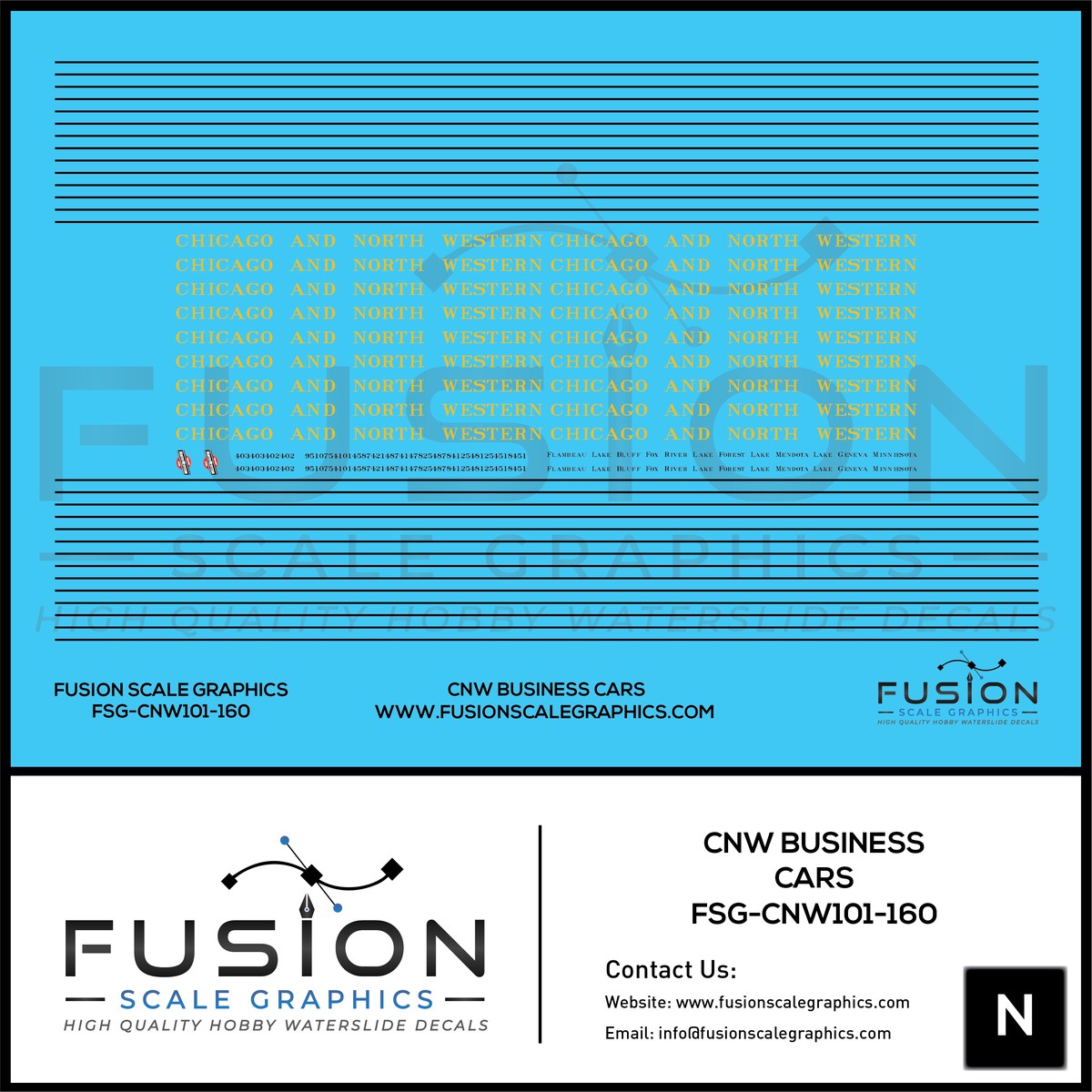 N Scale CNW Chicago & North Western Railroad Business Cars Decal Set