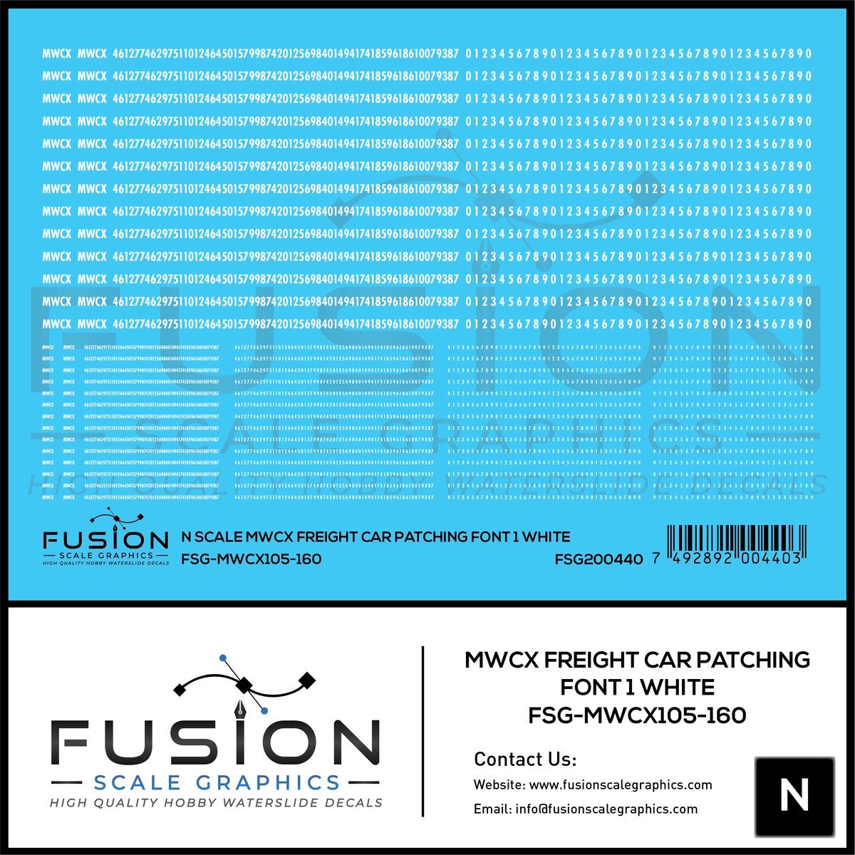 N Scale MWCX Freight Car Patching Decal Set Font 1 White