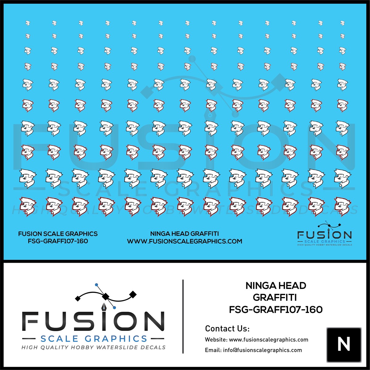 N Scale Ninga Head Graffiti Decal Set