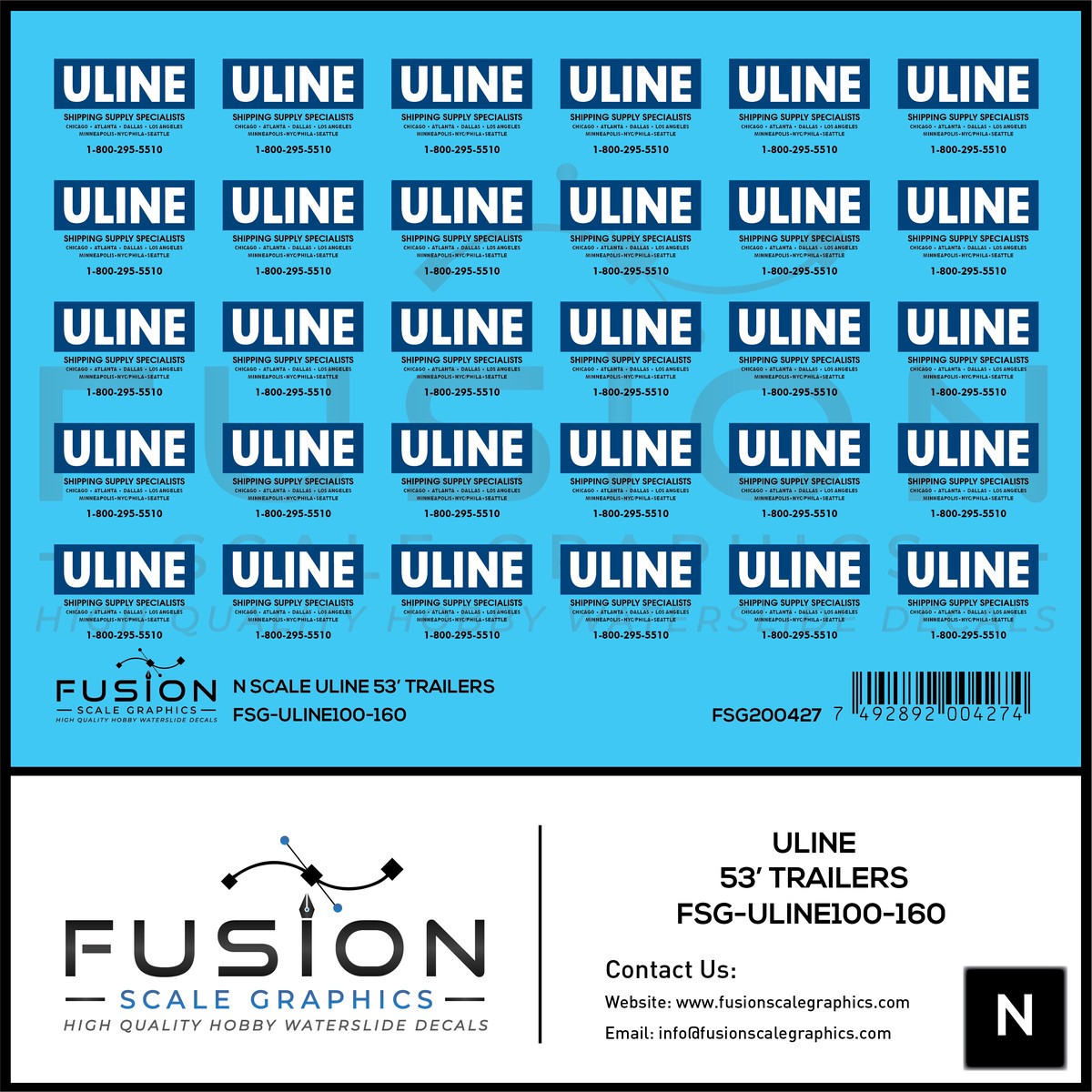 N Scale ULINE 53′ Trailers Decal Set