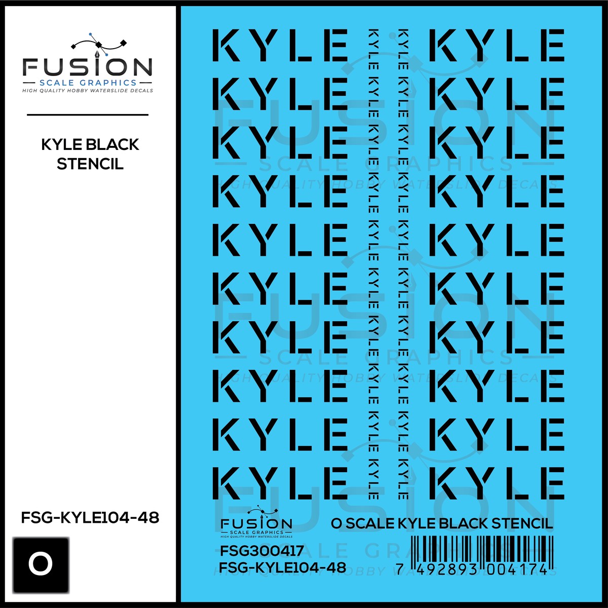 O Scale KYLE Black Stencil Decal Set